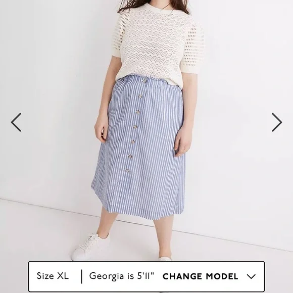 New: Madewell Paperbag Button Front Midi Skirt with Pockets - Picture 3 of 14
